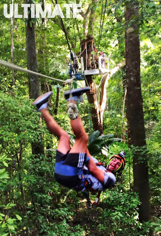 Zip lining through the rainforest