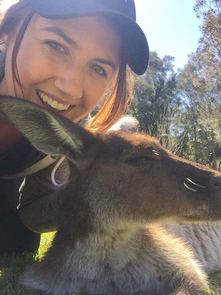 Mackenzie and Josie UltimateOz resident kangaroo, Josie