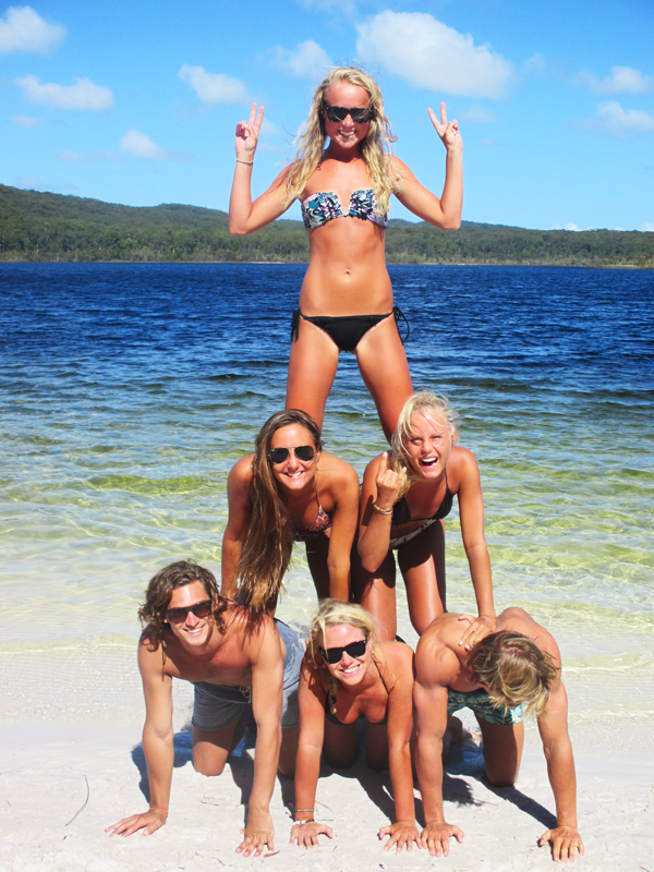 Chilling with mates at Lake McKenzie on Fraser Island