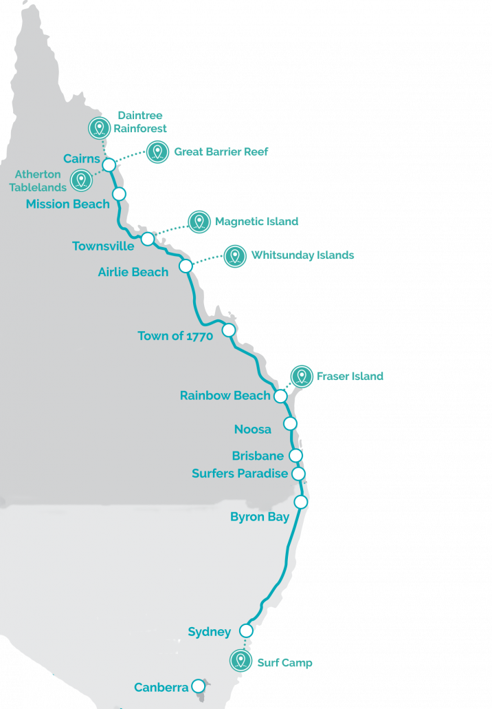 Backpacker Tours Australia Map East Coast