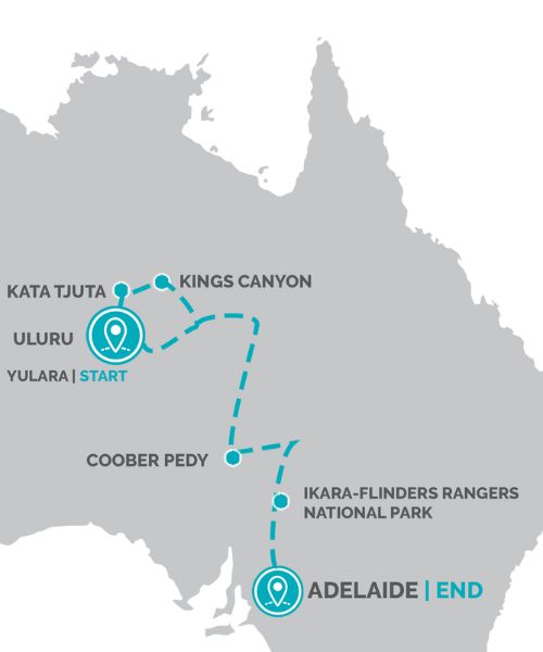 7 day Uluru to Adelaide Tour Map Itinerary